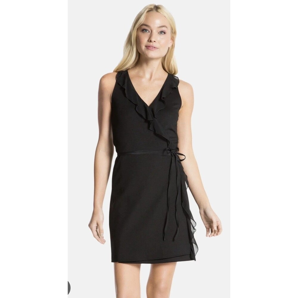 CHLOE COLETTE Bliss Wrap Mini Dress Vest black ruffle Size M Goth Luxe Styling